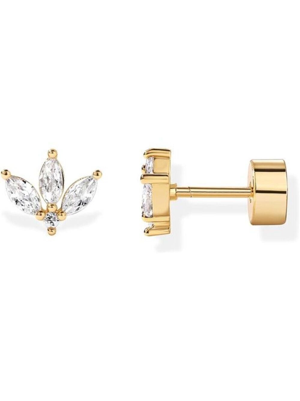Gold Lotus Stud Earrings Cubic Zirconia Flat Back Helix Cartilage Jewelry